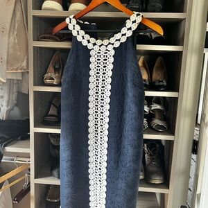 Michael Kors Navy and White Midi Dress